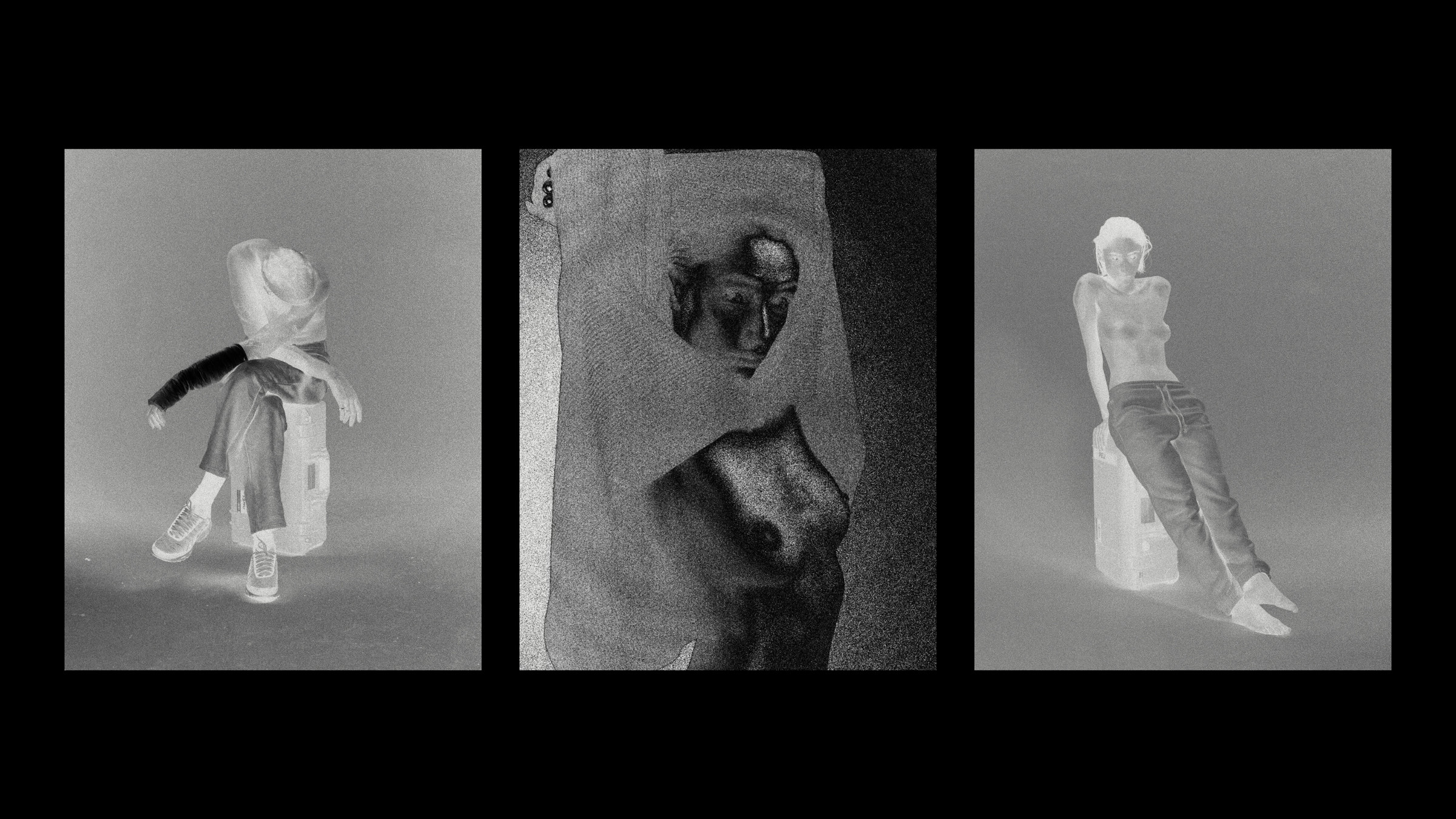 5G — triptyque de portraits en noir et blanc